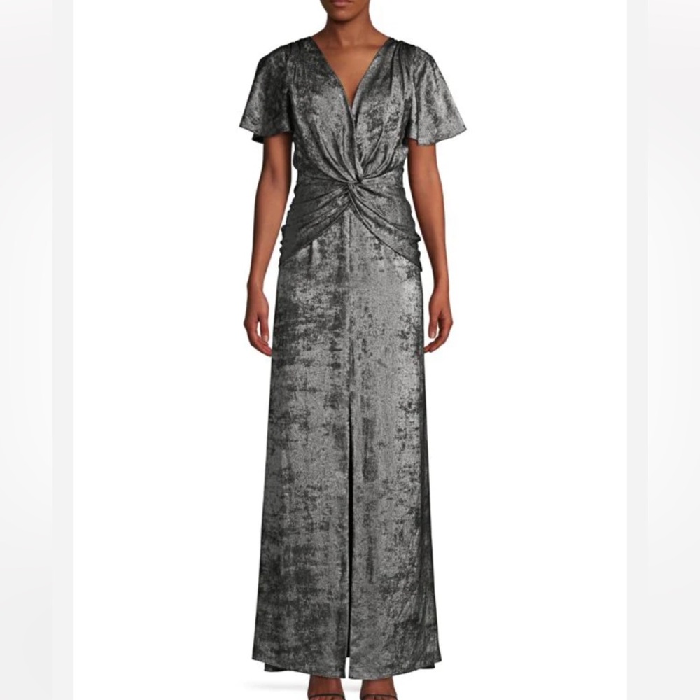 NWT Aidan Mattox silver flutter sleeve velvet gown size 8